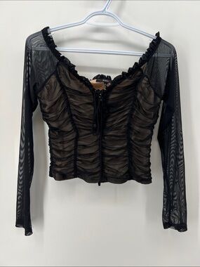 Blashe Sheer Lace-Front Off-Shoulder Long Sleeve Chic Crop Women’s Large